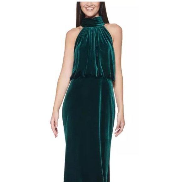 Green Velour Halter-Style Gown - Picture 1 of 11